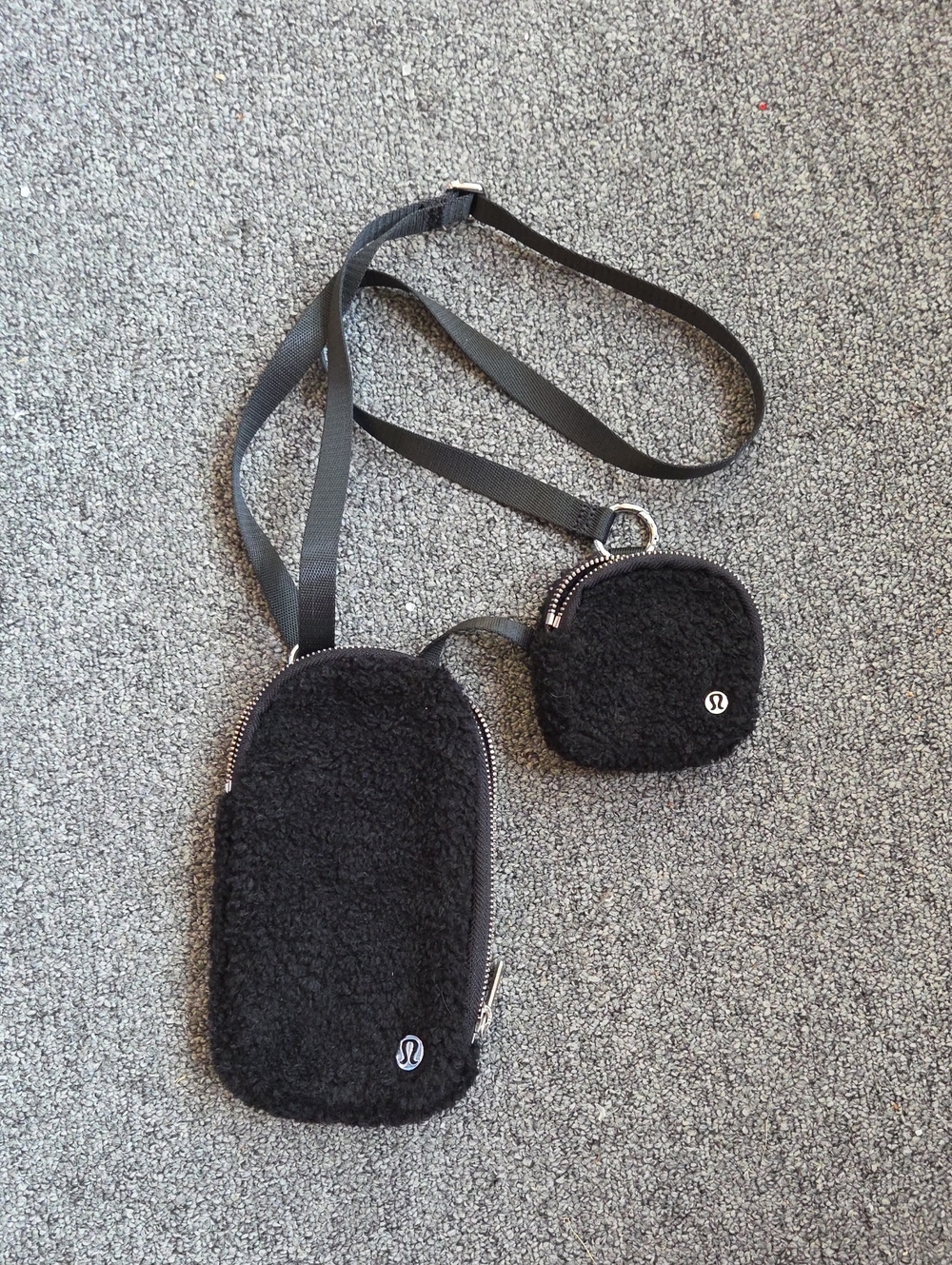 lululemon athletica Black Furry Crossbody Phone Bag.